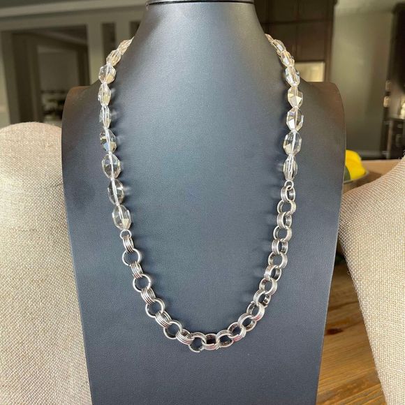 LOFT silver tone rolo chain and crystal acrylic bead necklace - Picture 8 of 8